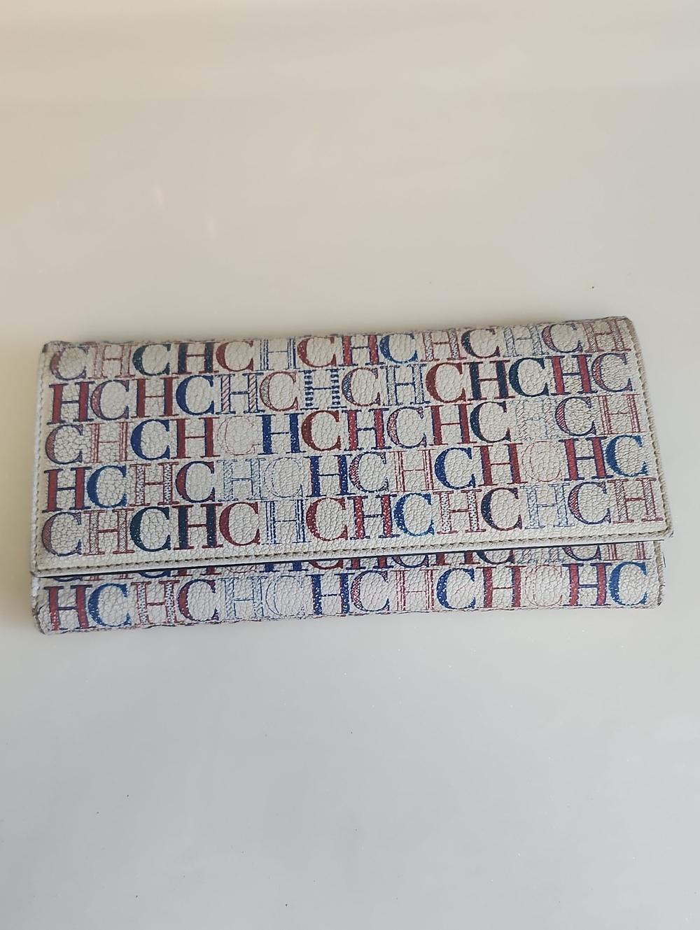Carolina Herrera CH Monogram Continental Wallet in Blue, Red and Cream